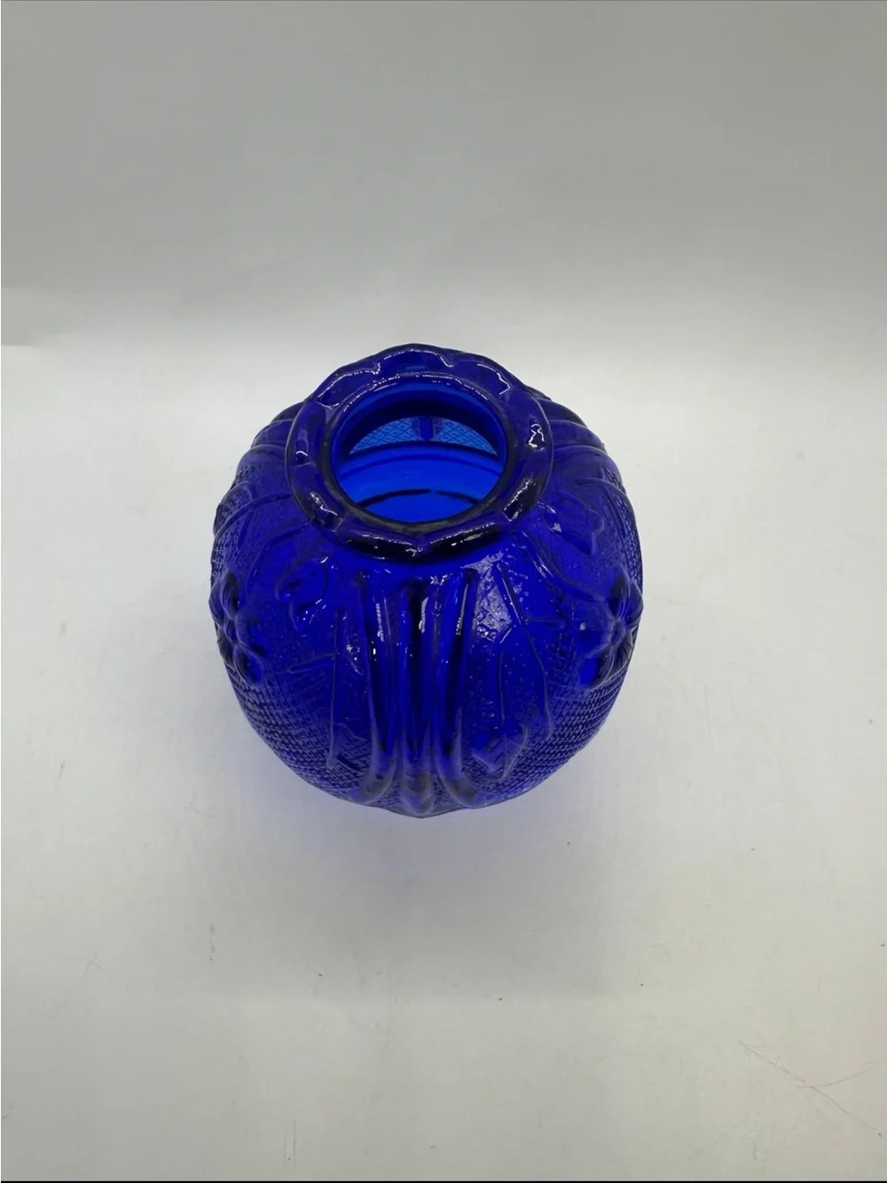 Cobalt Blue Glass Fairy Lamp Light 2pc embossed glass flowers Vintage